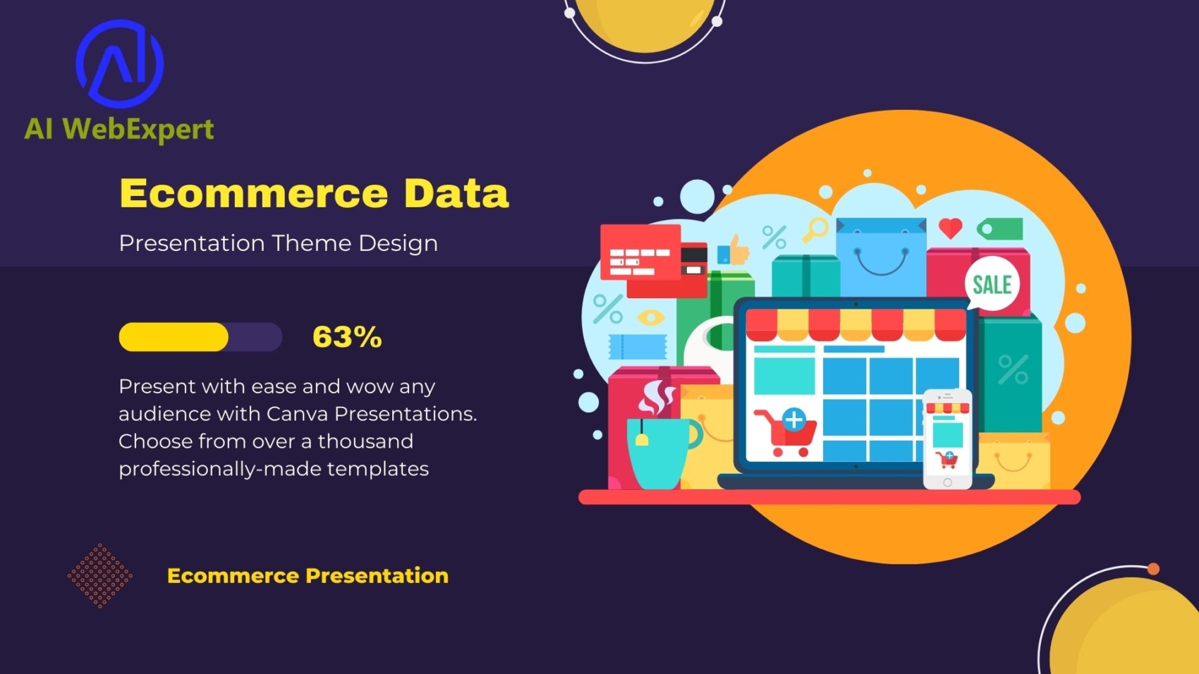 Yellow and Navy Modern Circle E Commerce Data Illustrated Presentation