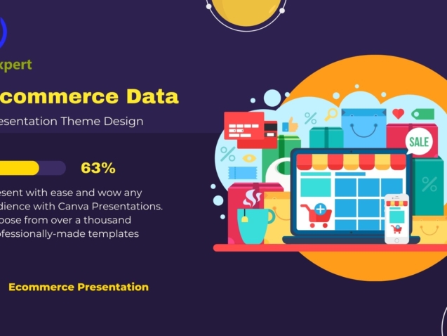 Yellow and Navy Modern Circle E Commerce Data Illustrated Presentation